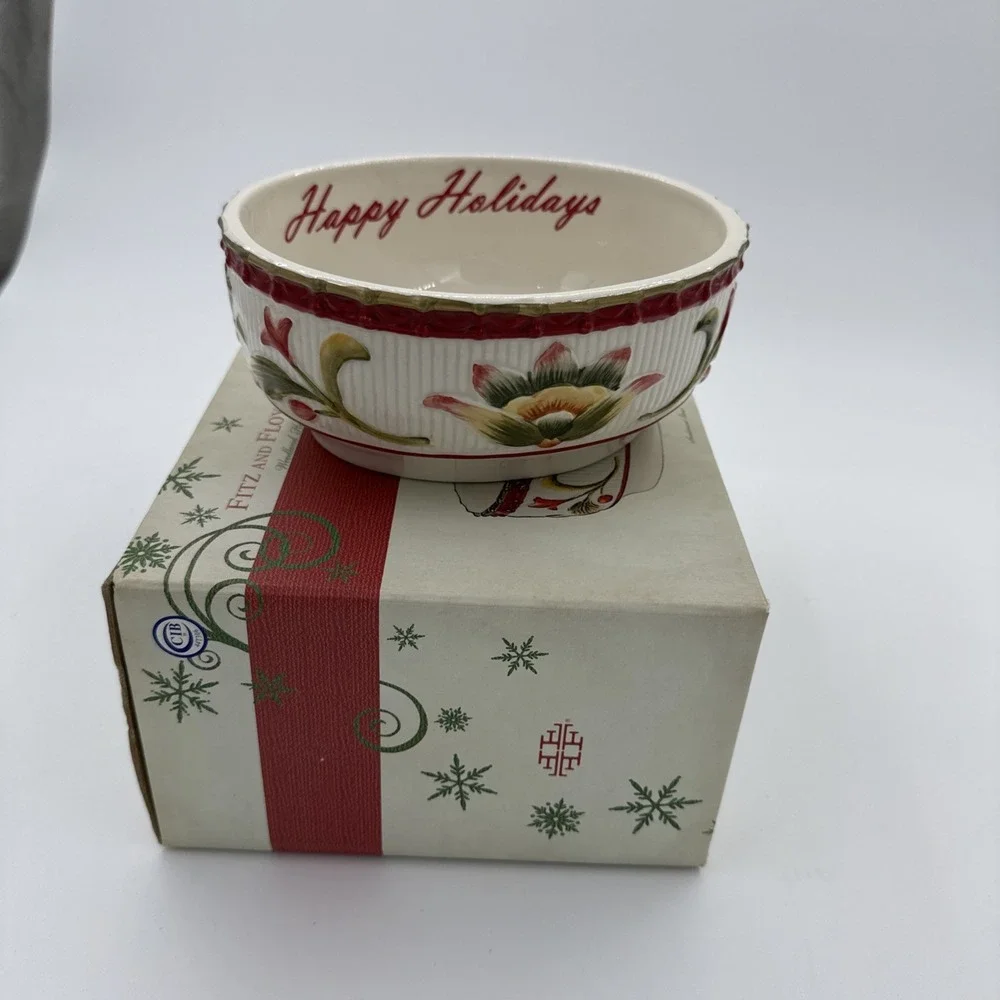 Fitz & Floyd WOODLAND HOLIDAY Sentiment 'HAPPY HOLIDAYS' Serving Bowl